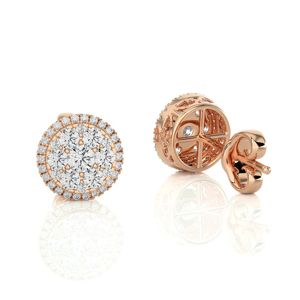 2 CTW Moonlight Round Cluster Diamond Luxurious Stud Earring