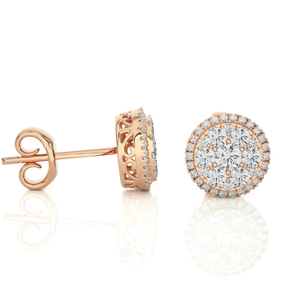 2 CTW Moonlight Round Cluster Diamond Luxurious Stud Earring