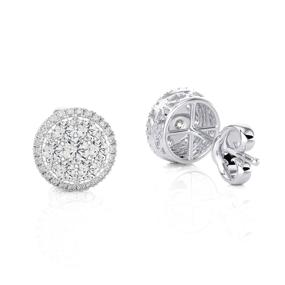 2 CTW Moonlight Round Cluster Diamond Luxurious Stud Earring