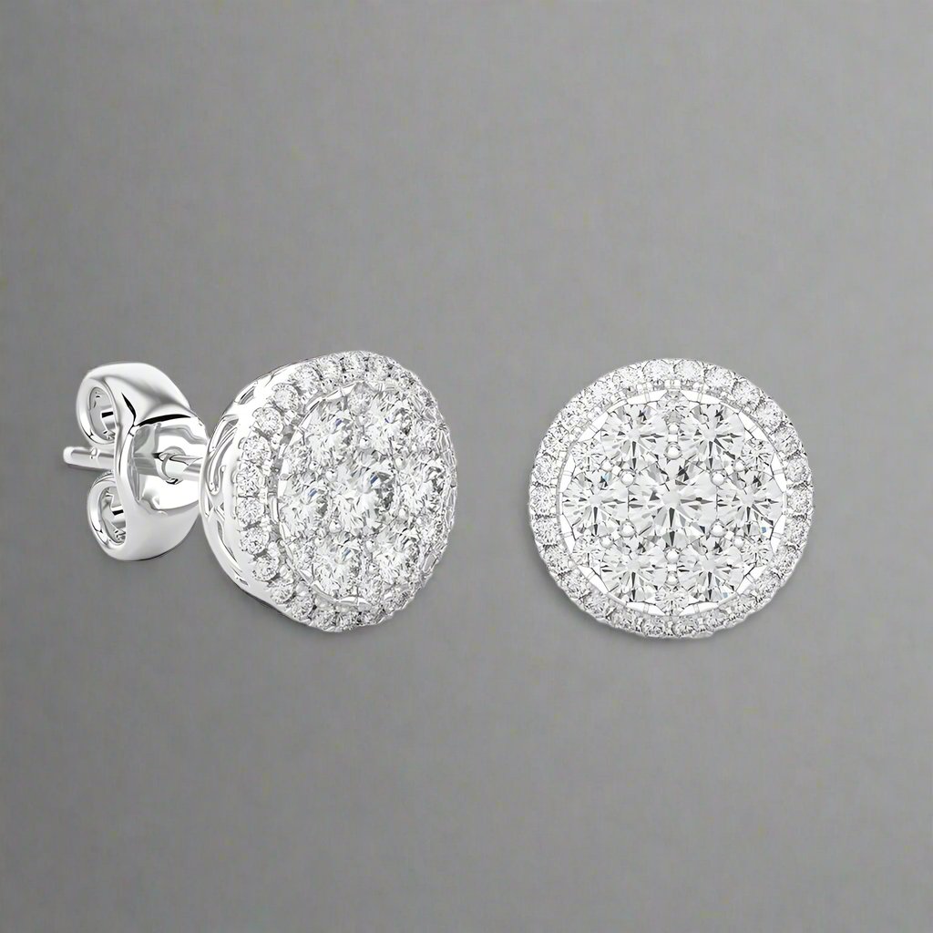 2 CTW Moonlight Round Cluster Diamond Luxurious Stud Earring