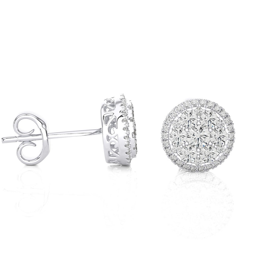 2 CTW Moonlight Round Cluster Diamond Luxurious Stud Earring