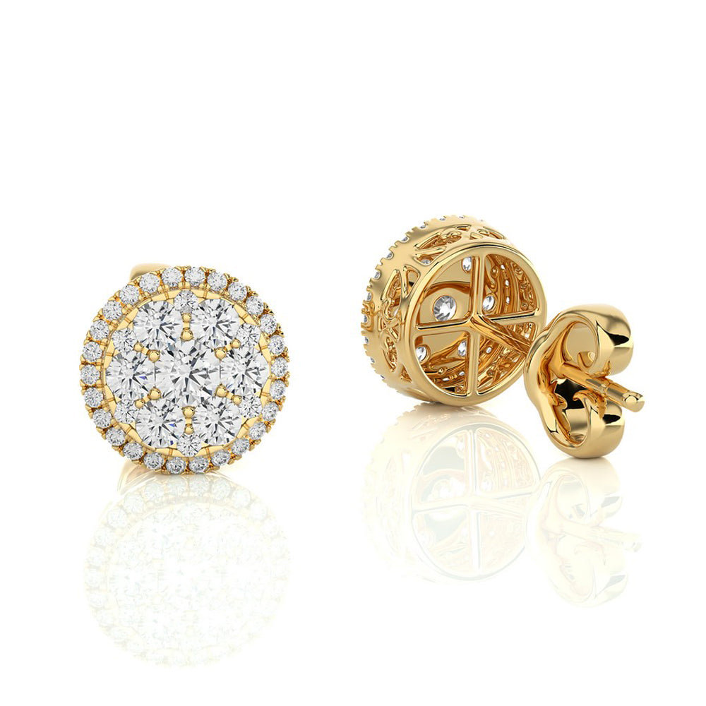 2 CTW Moonlight Round Cluster Diamond Luxurious Stud Earring