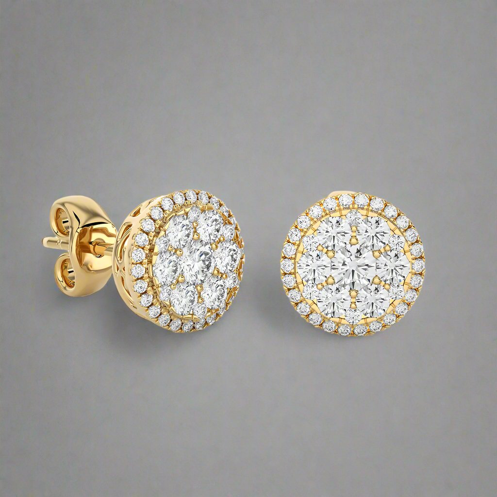 2 CTW Moonlight Round Cluster Diamond Luxurious Stud Earring