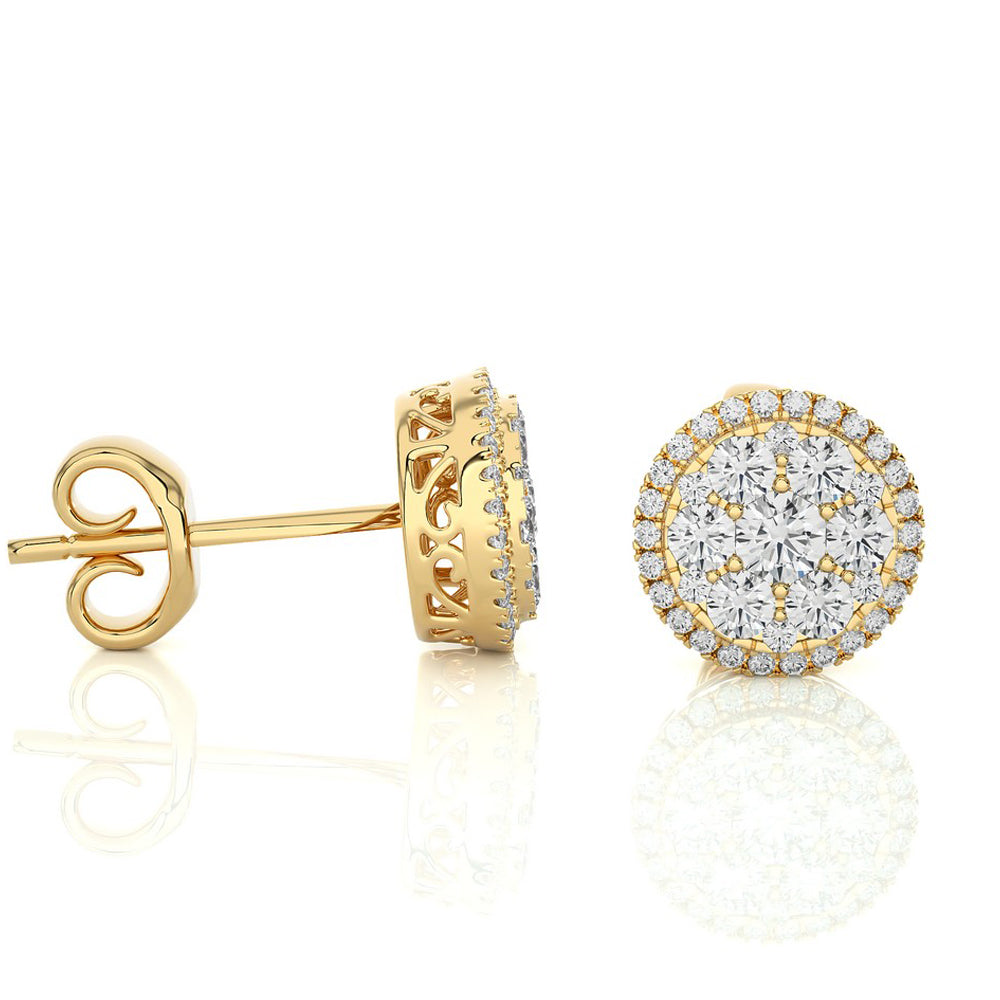 2 CTW Moonlight Round Cluster Diamond Luxurious Stud Earring