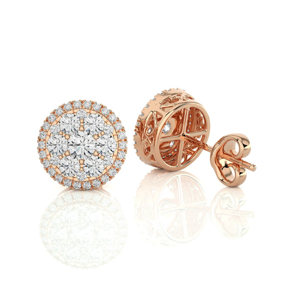 1-1/6 CTW Natural Diamond Round Cluster Stud Earrings