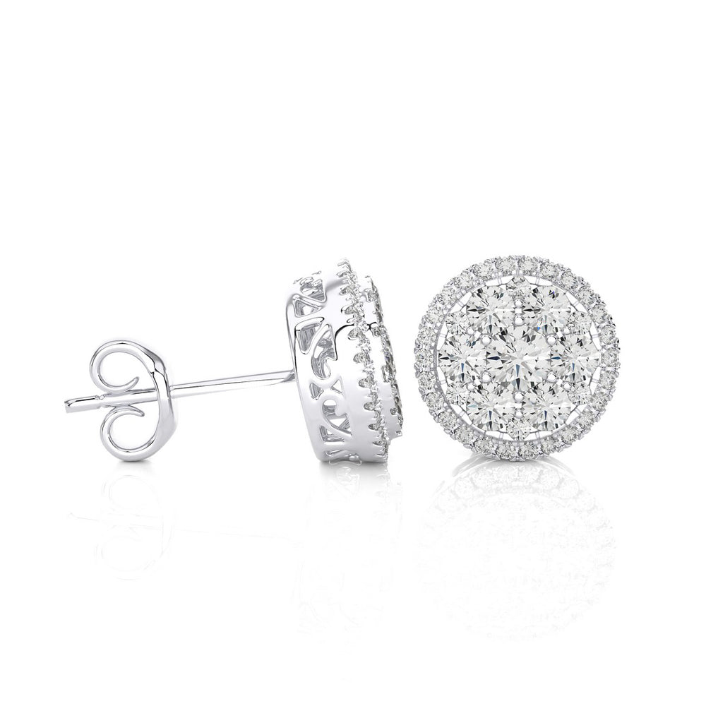 1-1/6 CTW Natural Diamond Round Cluster Stud Earrings