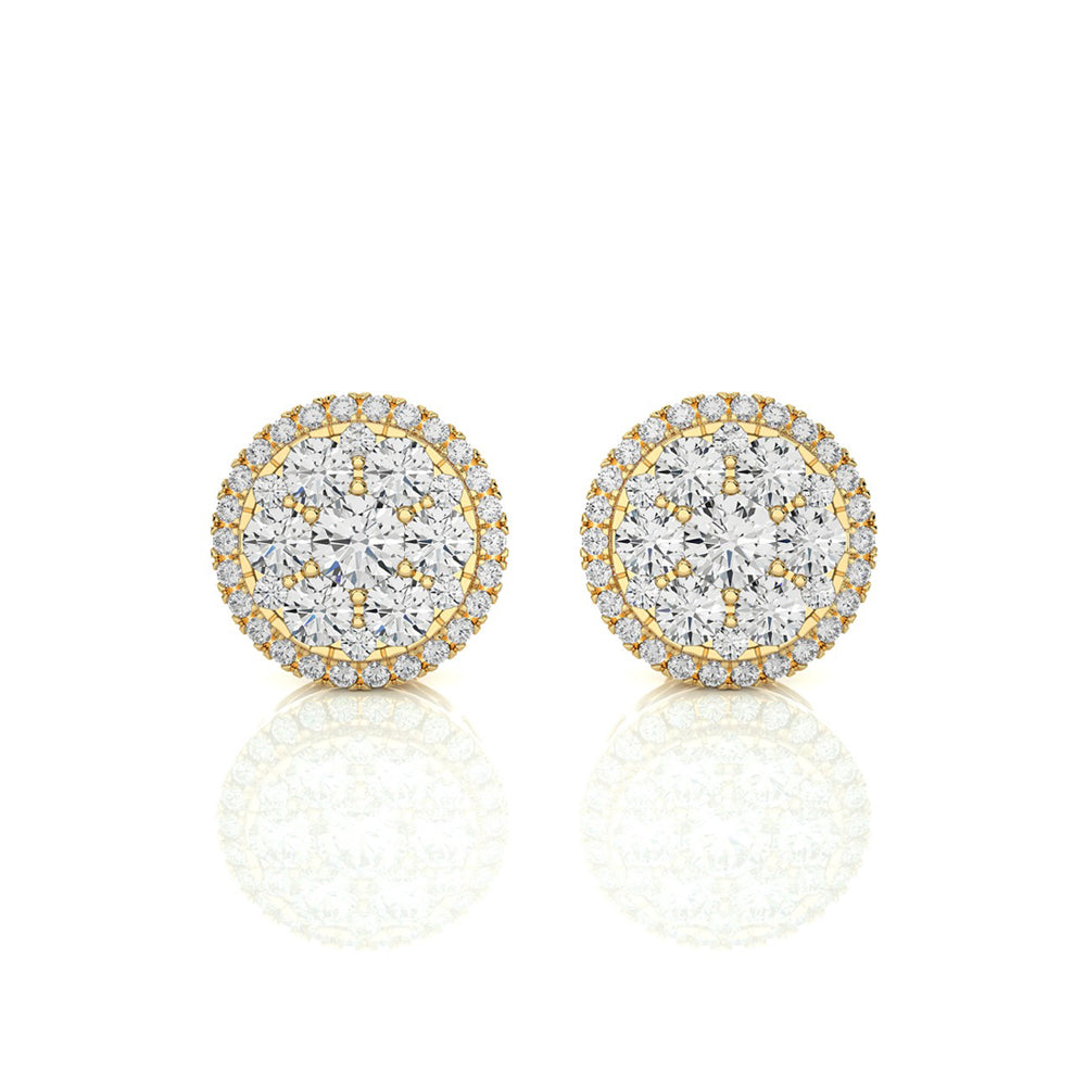1-1/6 CTW Natural Diamond Round Cluster Stud Earrings