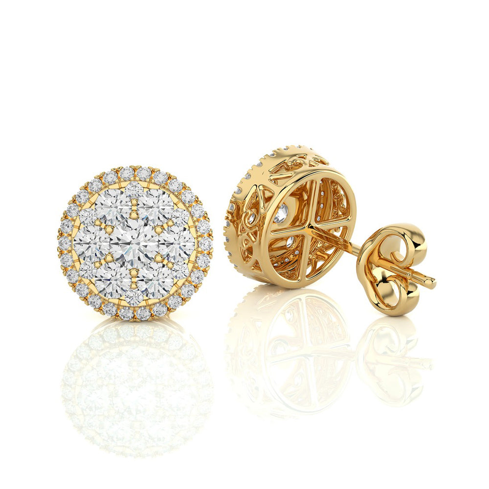 1-1/6 CTW Natural Diamond Round Cluster Stud Earrings