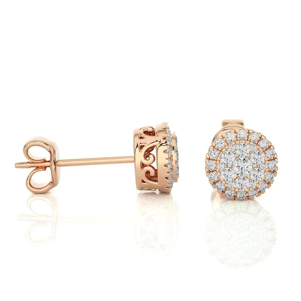 1/2 CTW Natural Diamond Round Cluster Halo Stud Earrings
