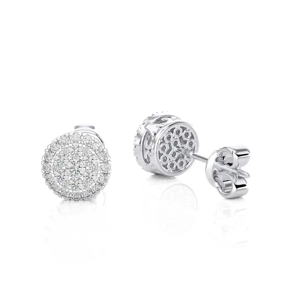 1/2 CTW Natural Diamond Round Cluster Halo Stud Earrings