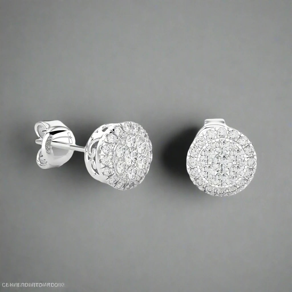1/2 CTW Natural Diamond Round Cluster Halo Stud Earrings