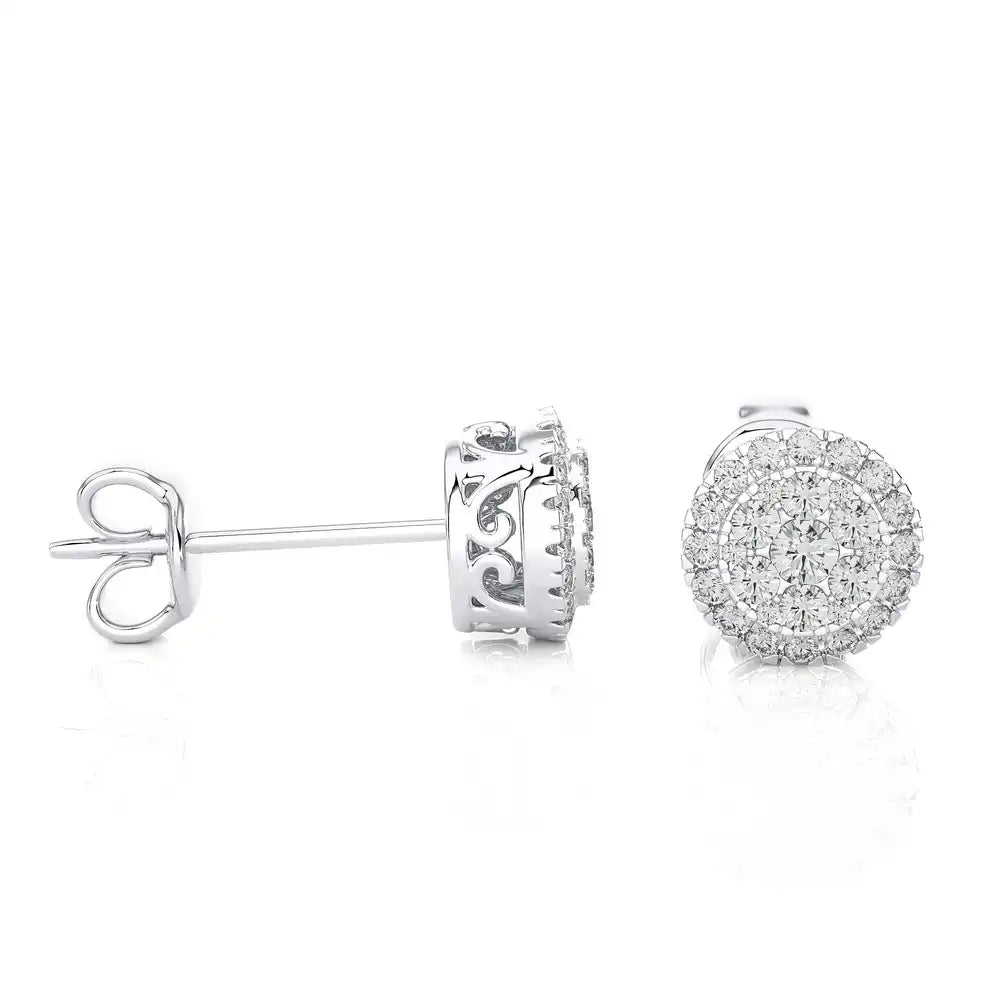 1/2 CTW Natural Diamond Round Cluster Halo Stud Earrings