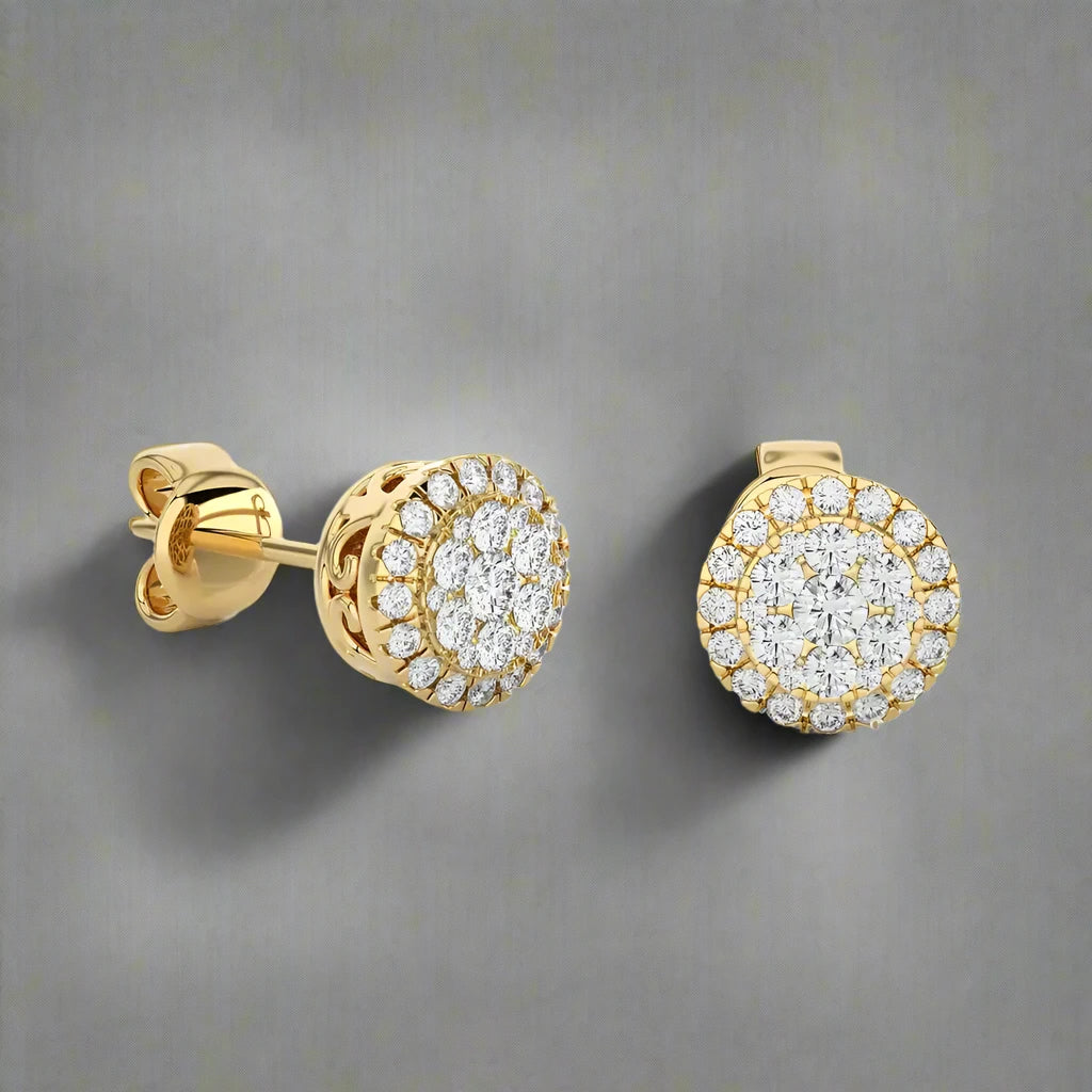 1/2 CTW Natural Diamond Round Cluster Halo Stud Earrings