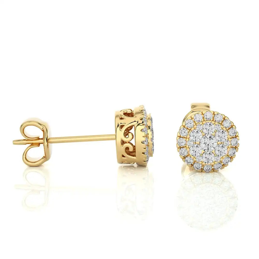 1/2 CTW Natural Diamond Round Cluster Halo Stud Earrings