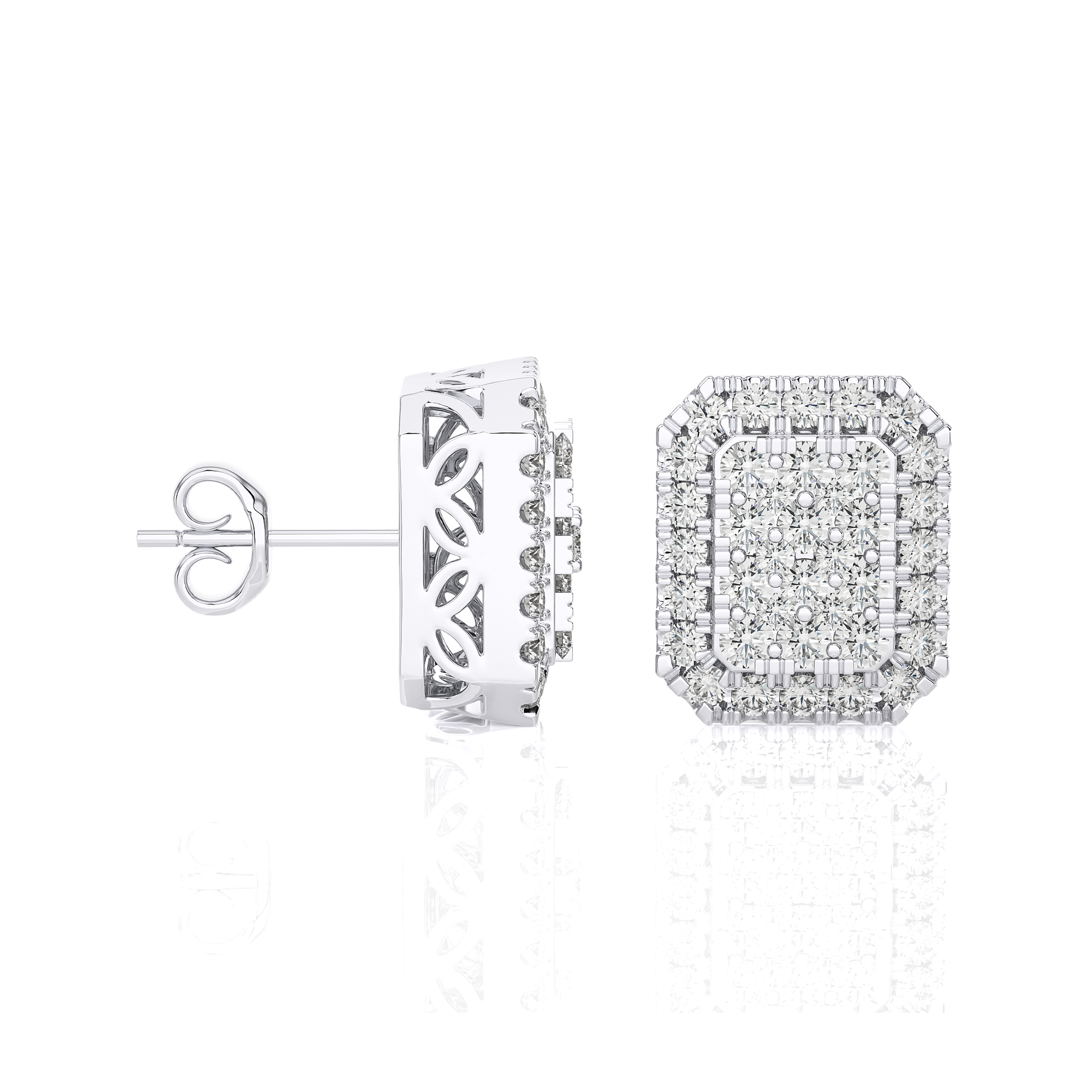 1/3 CTW Elongated Cushion Cluster Studs Earring