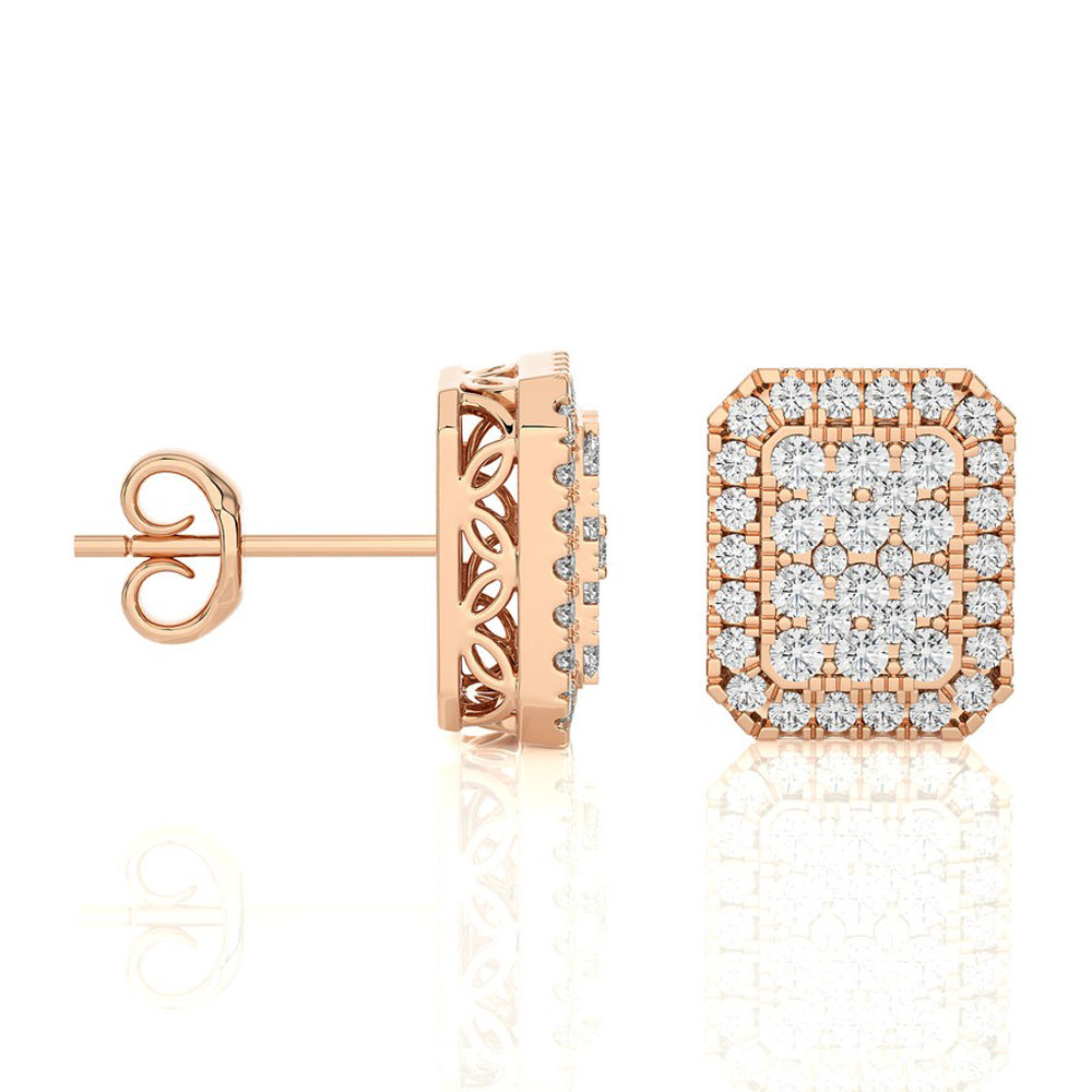 5/8 CTW Moonlight Elongated Cushion Shaped Cluster Stud Earring.