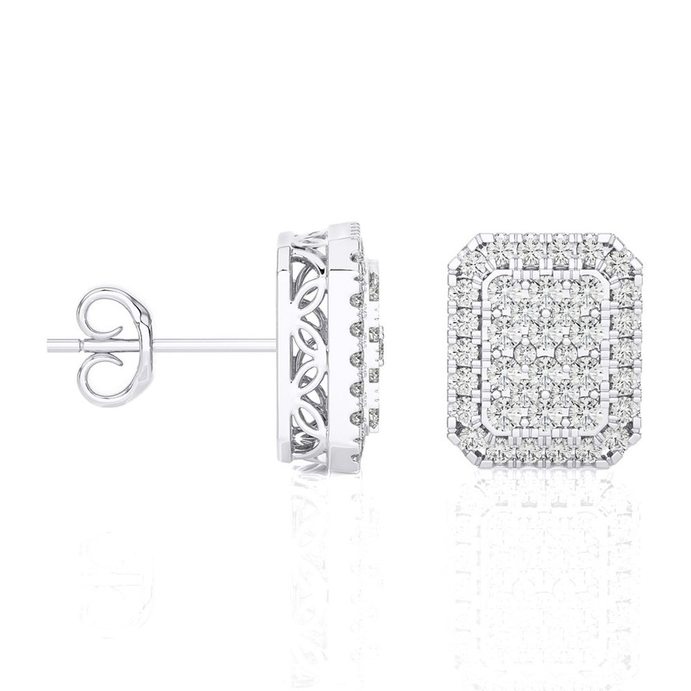 5/8 CTW Moonlight Elongated Cushion Shaped Cluster Stud Earring.
