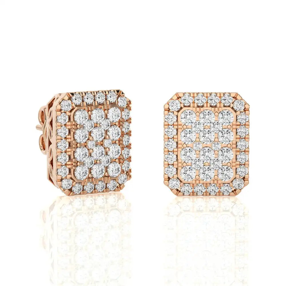7/8 CTW Moonlight Elongated Cushion Cluster Diamond Halo Stud Earring