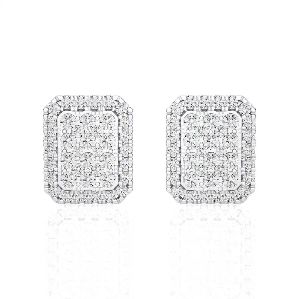 7/8 CTW Moonlight Elongated Cushion Cluster Diamond Halo Stud Earring