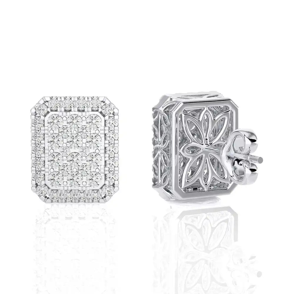 7/8 CTW Moonlight Elongated Cushion Cluster Diamond Halo Stud Earring