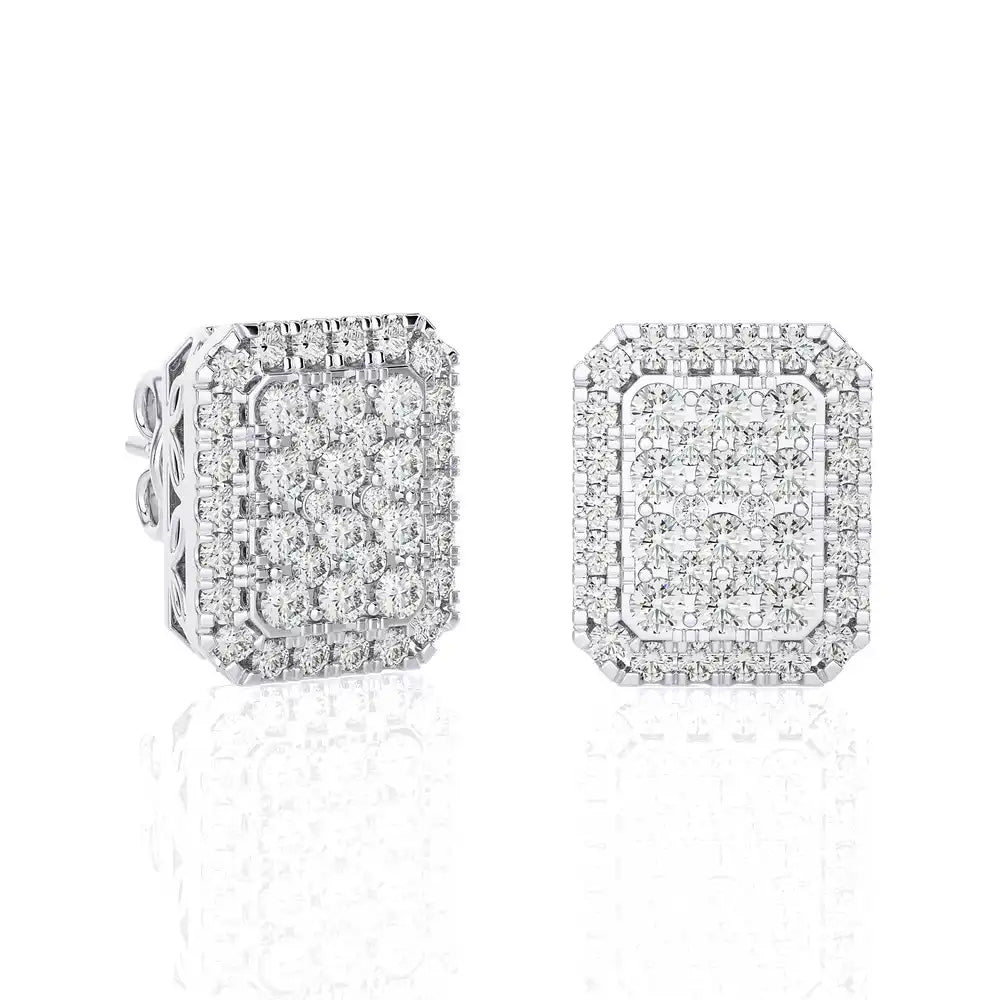 7/8 CTW Moonlight Elongated Cushion Cluster Diamond Halo Stud Earring