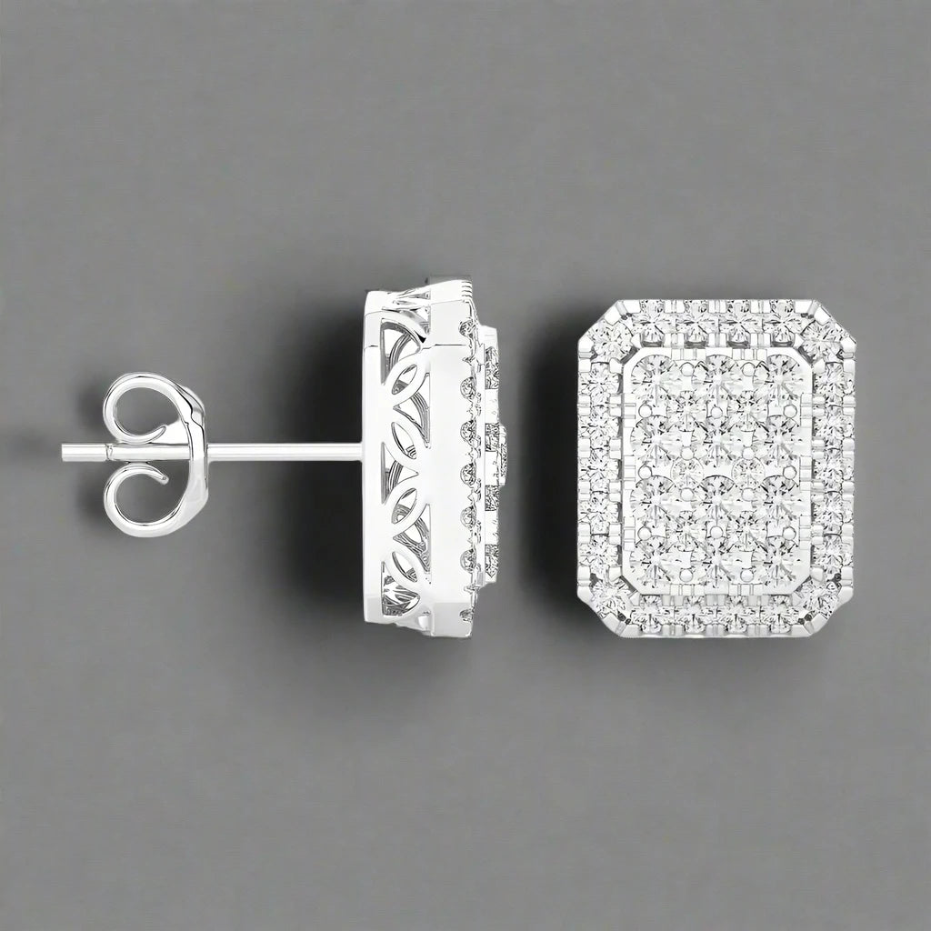 7/8 CTW Moonlight Elongated Cushion Cluster Diamond Halo Stud Earring