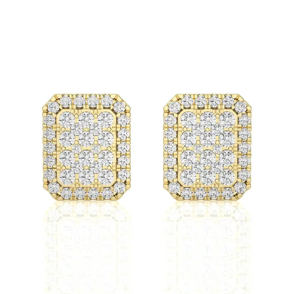 7/8 CTW Moonlight Elongated Cushion Cluster Diamond Halo Stud Earring
