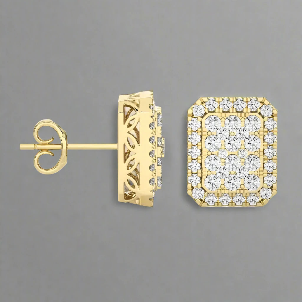 7/8 CTW Moonlight Elongated Cushion Cluster Diamond Halo Stud Earring