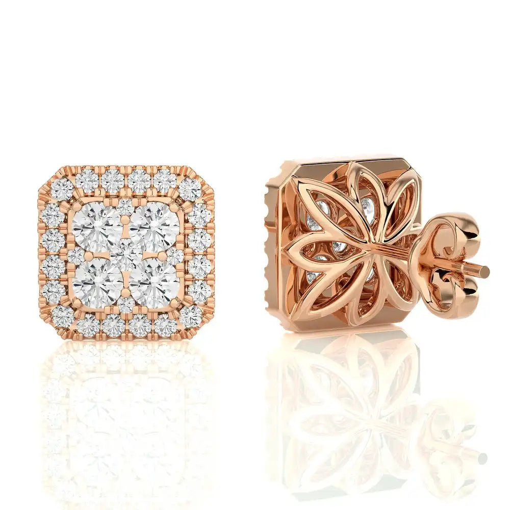 1 CTW Elegant Cushion Cluster Diamonds Halo Stud Earring