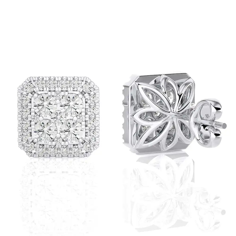 1 CTW Elegant Cushion Cluster Diamonds Halo Stud Earring