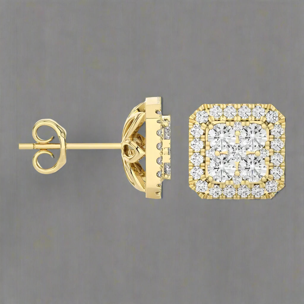 1 CTW Elegant Cushion Cluster Diamonds Halo Stud Earring
