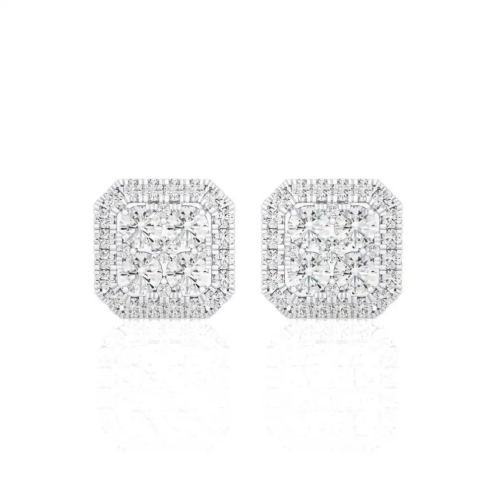 1-1/2 CTW Moonlight Cushion Cluster Diamond Stud Earring