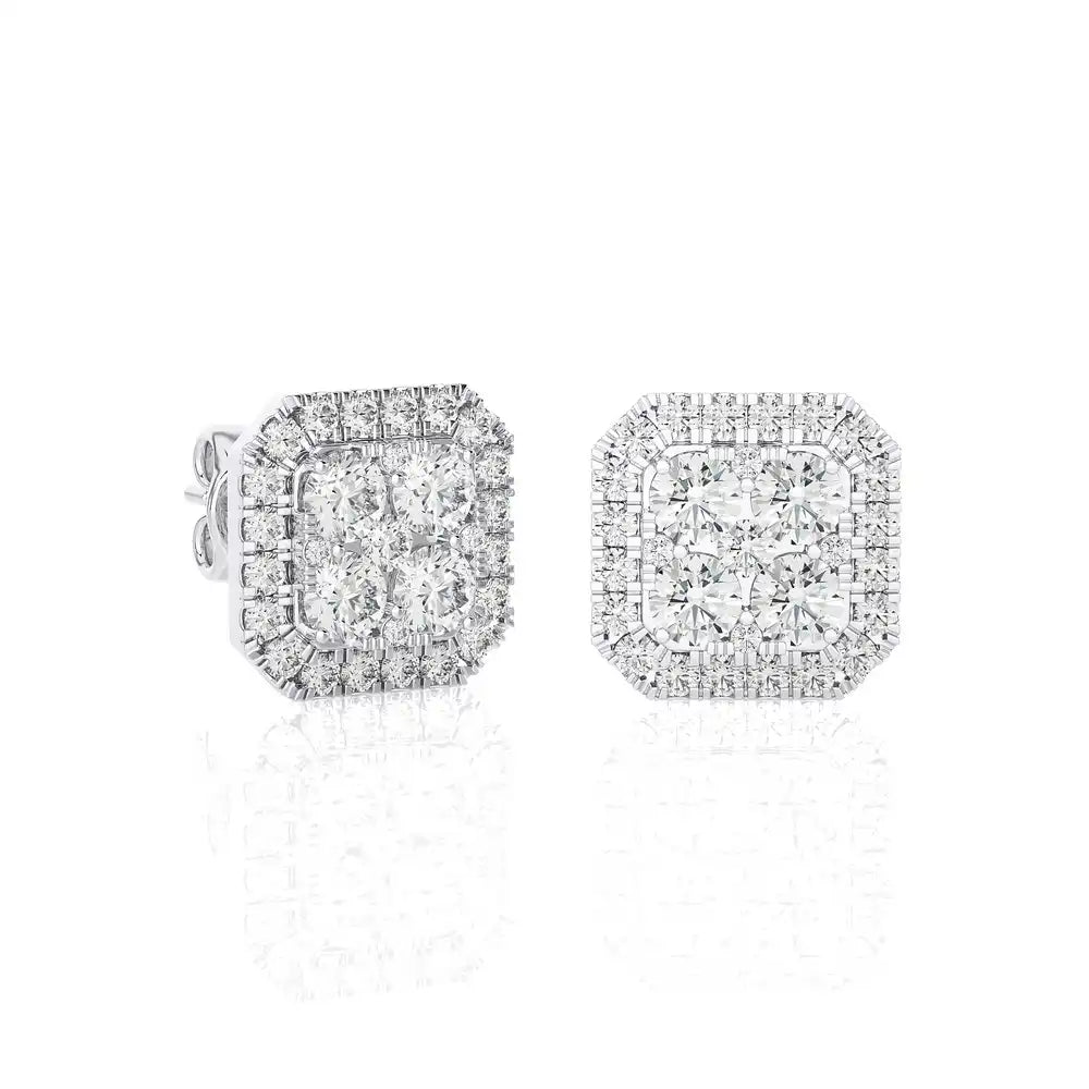 1-1/2 CTW Moonlight Cushion Cluster Diamond Stud Earring
