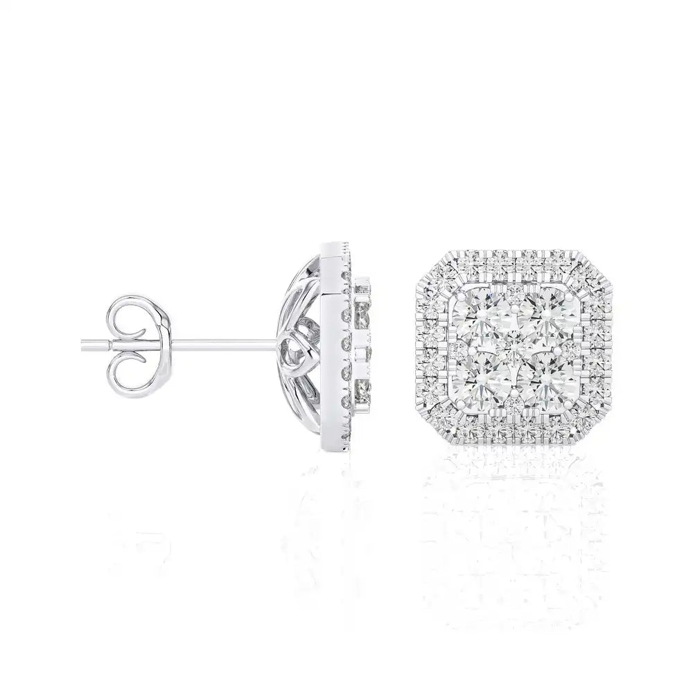 1-1/2 CTW Moonlight Cushion Cluster Diamond Stud Earring