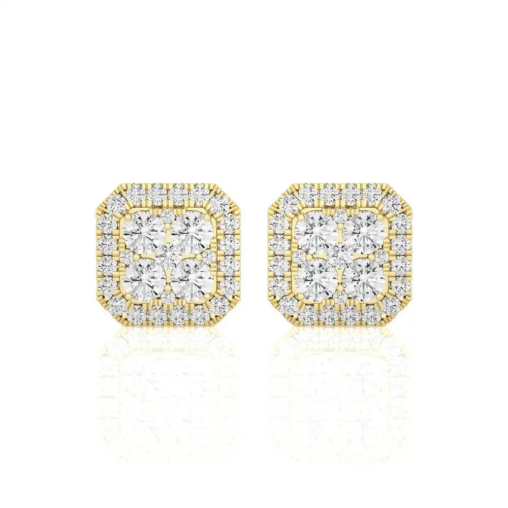 1-1/2 CTW Moonlight Cushion Cluster Diamond Stud Earring