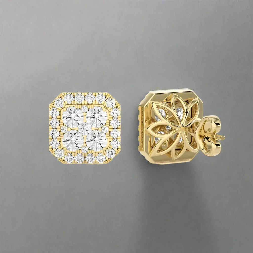 1-1/2 CTW Moonlight Cushion Cluster Diamond Stud Earring