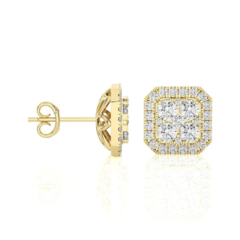 1-1/2 CTW Moonlight Cushion Cluster Diamond Stud Earring