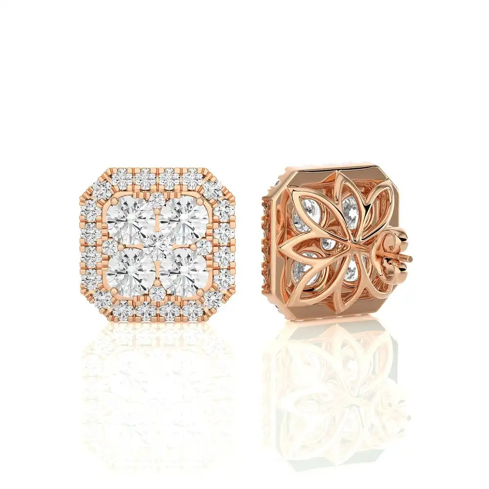 2-1/8 CTW Elegant Cushion Cluster Diamonds Halo Stud Earring