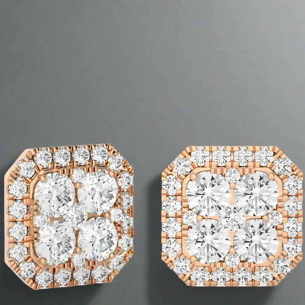 2-1/8 CTW Elegant Cushion Cluster Diamonds Halo Stud Earring