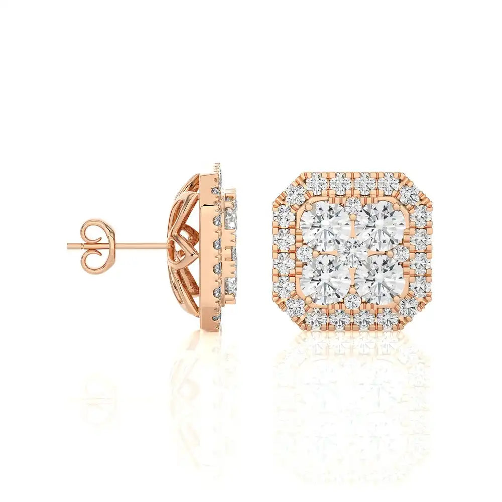 2-1/8 CTW Elegant Cushion Cluster Diamonds Halo Stud Earring