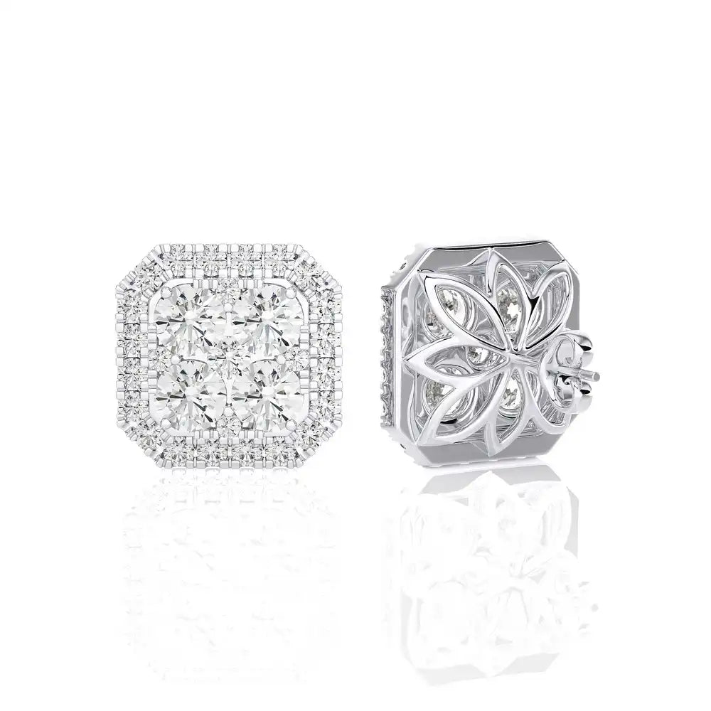 2-1/8 CTW Elegant Cushion Cluster Diamonds Halo Stud Earring