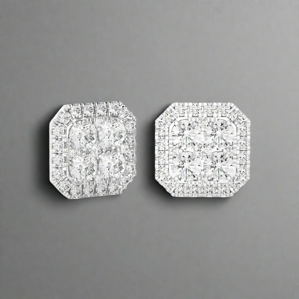 2-1/8 CTW Elegant Cushion Cluster Diamonds Halo Stud Earring