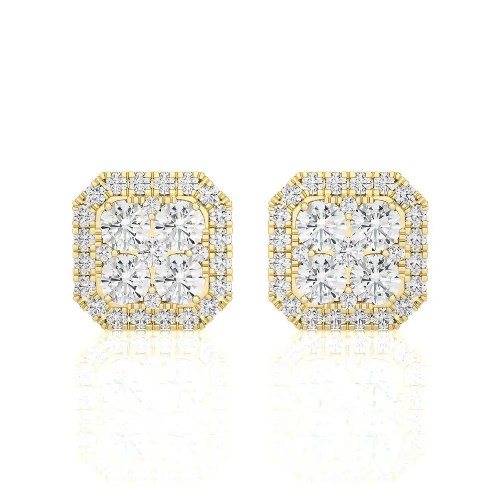 2-1/8 CTW Elegant Cushion Cluster Diamonds Halo Stud Earring