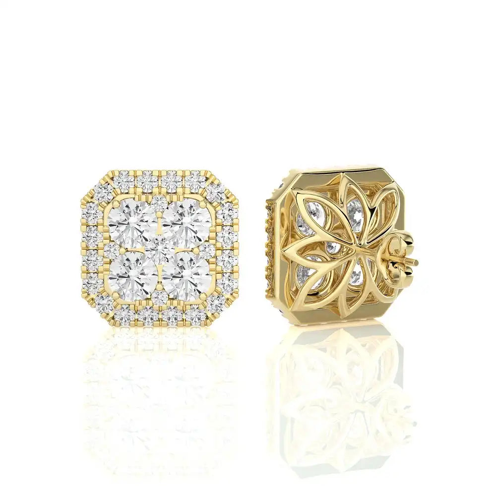 2-1/8 CTW Elegant Cushion Cluster Diamonds Halo Stud Earring