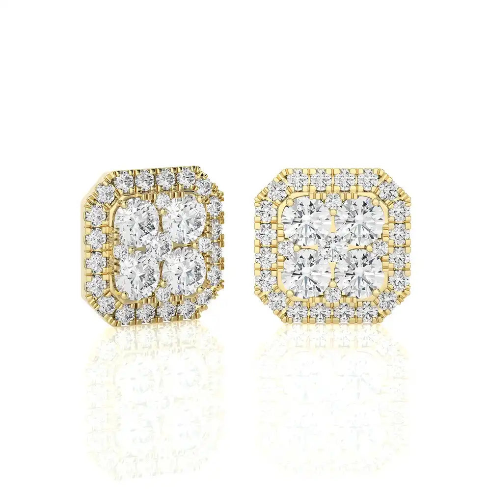 2-1/8 CTW Elegant Cushion Cluster Diamonds Halo Stud Earring