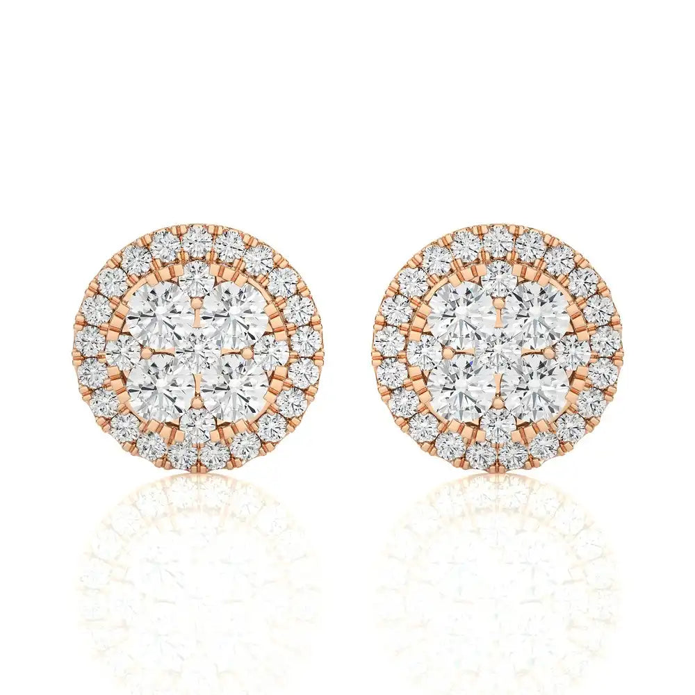 1-1/4 CTW Classic and Timeless Moonlight Cluster Stud Earring with Halo