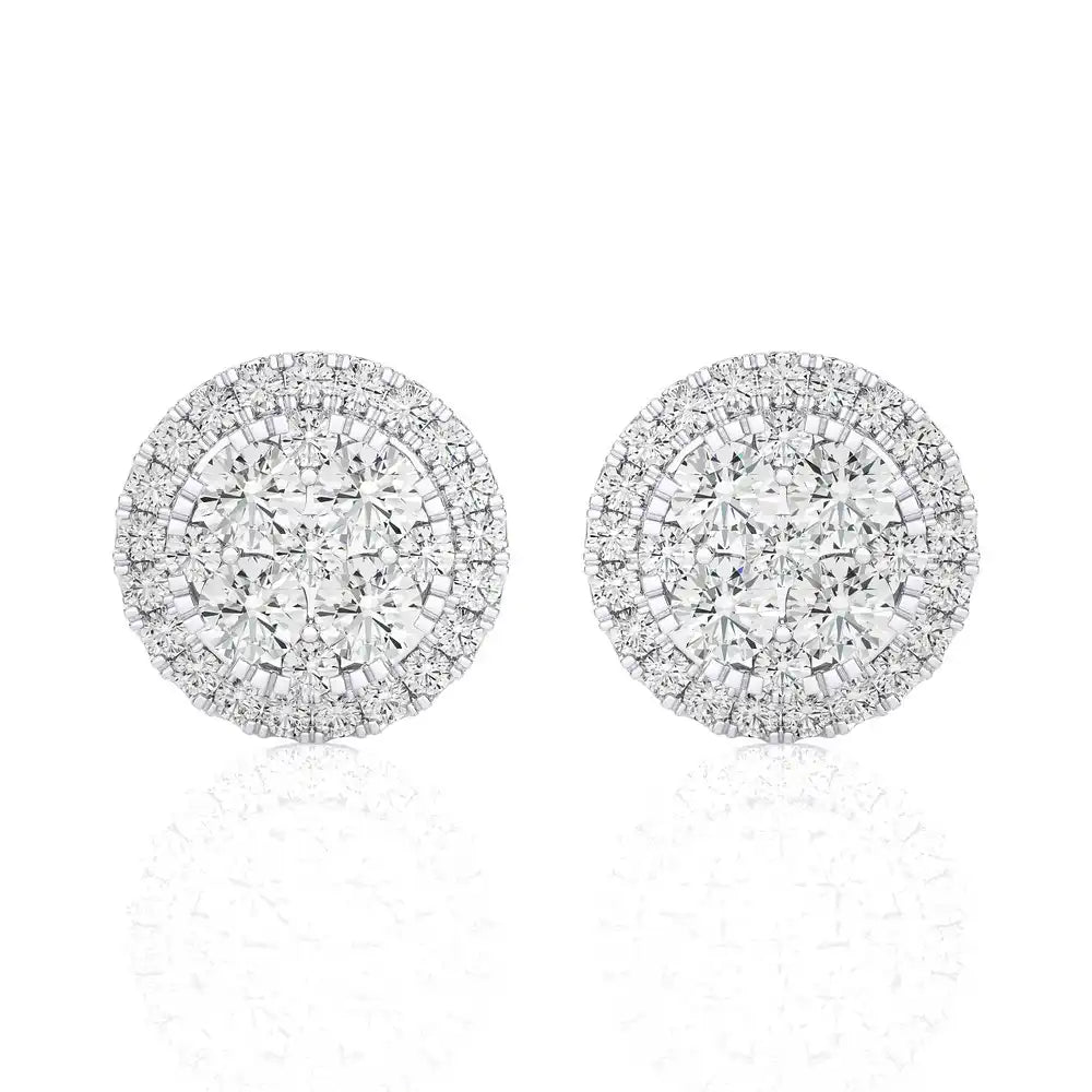 1-1/4 CTW Classic and Timeless Moonlight Cluster Stud Earring with Halo