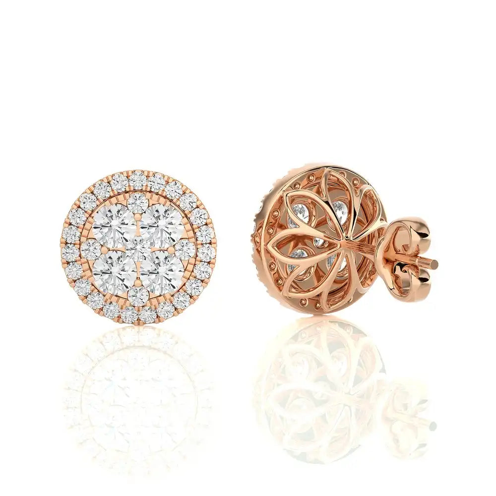 1-3/4 CTW Natural Diamond Round Cluster Stud Earrings