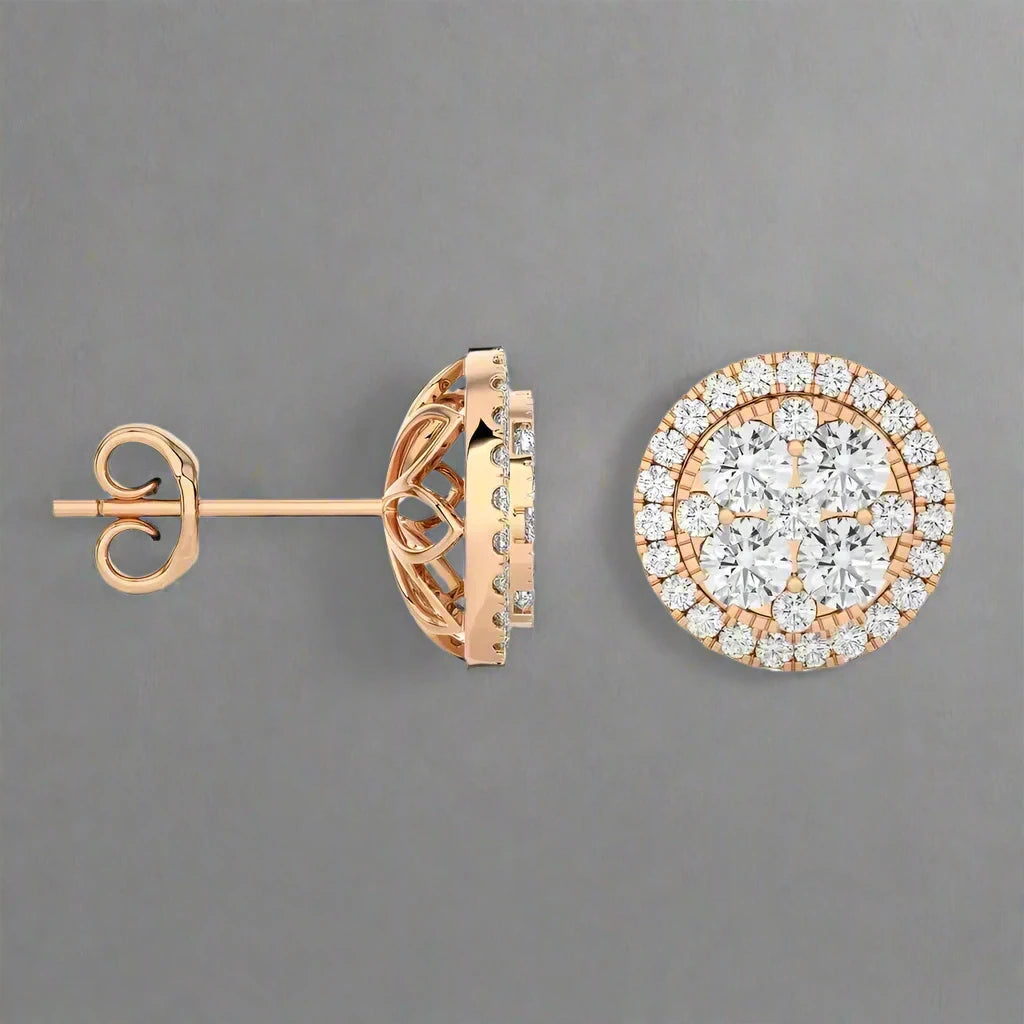 1-3/4 CTW Natural Diamond Round Cluster Stud Earrings