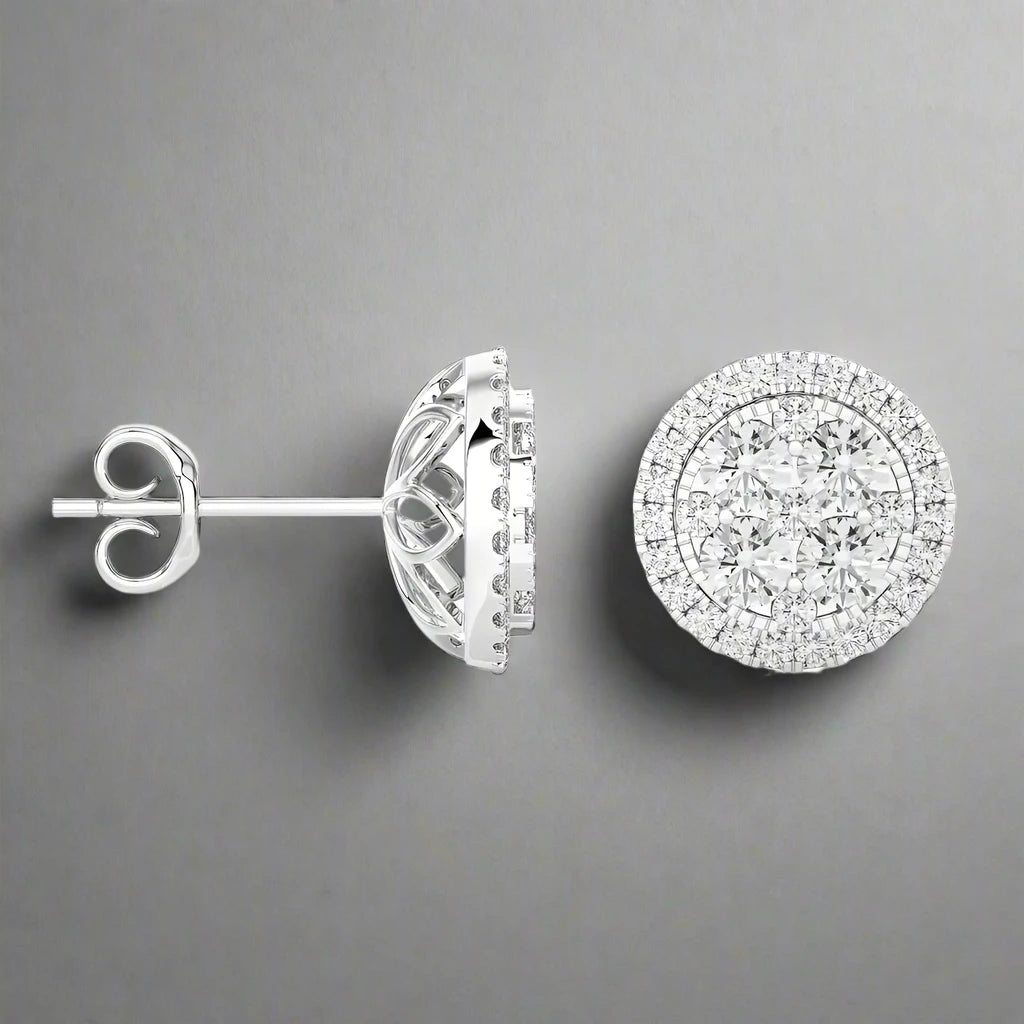 1-3/4 CTW Natural Diamond Round Cluster Stud Earrings